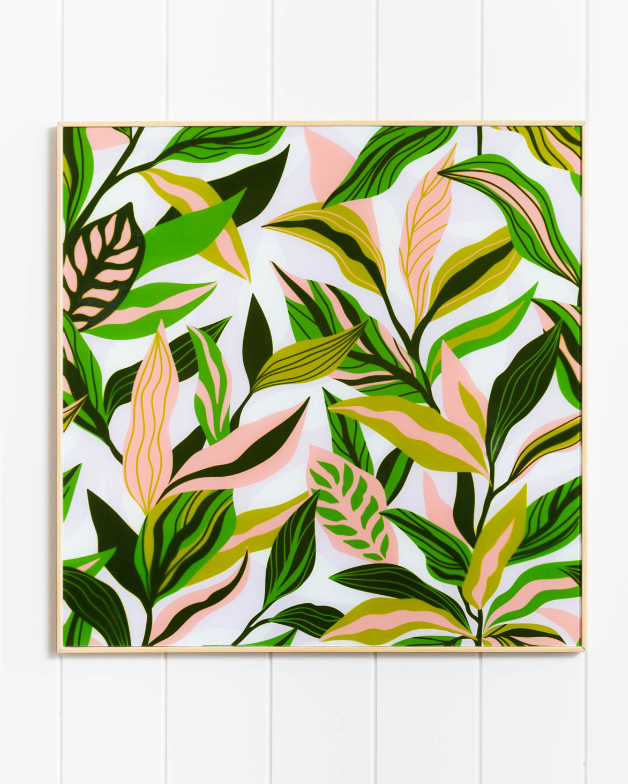Glass Artwork-Pink Summer Leaf Foliage